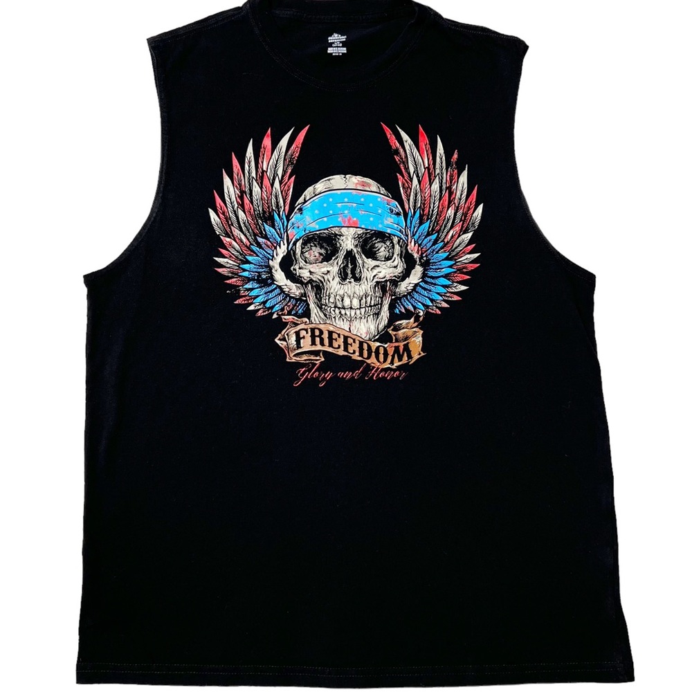 Freedom Glory & Honor Skull Bandana Sleeveless Graphic Tank Top Black Men’s Sz L
